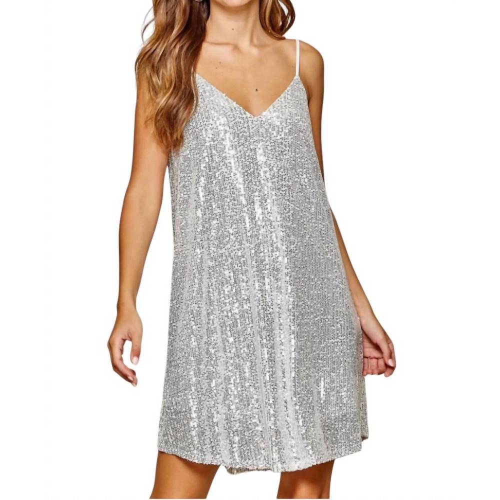 NEW ANDREE BY UNIT dream on sequin dress in silver